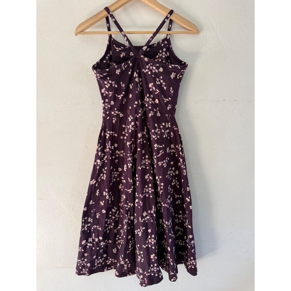 Pact Organic Cotton Floral Fit & Flare Dress Purple Cross Back Pockets Small - Picture 2 of 7
